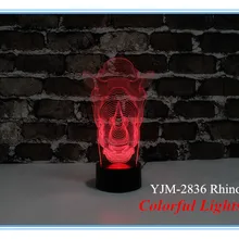 Новое поступление популярный подарок для детей 3D Ночной светильник с 7 Авто сменные Цвета акриловые носорог USB ночной Светильник YJM-2836