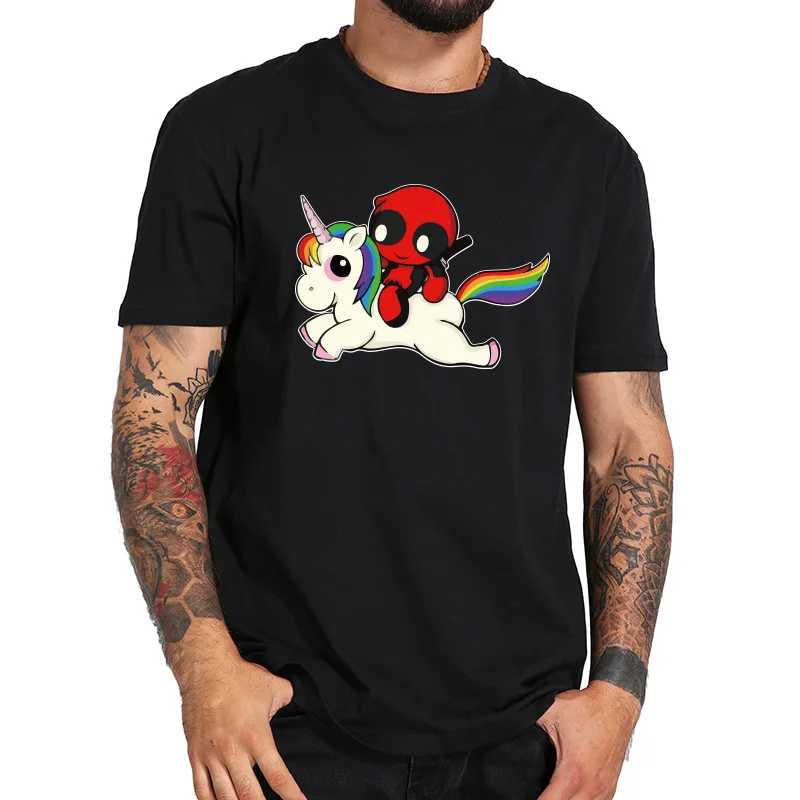 

Deadpool T Shirt Unicorn Cute Graphic Print Tee Homme Cotton Rainbow Color Anime Tshirt US Size 100% Cotton Tops