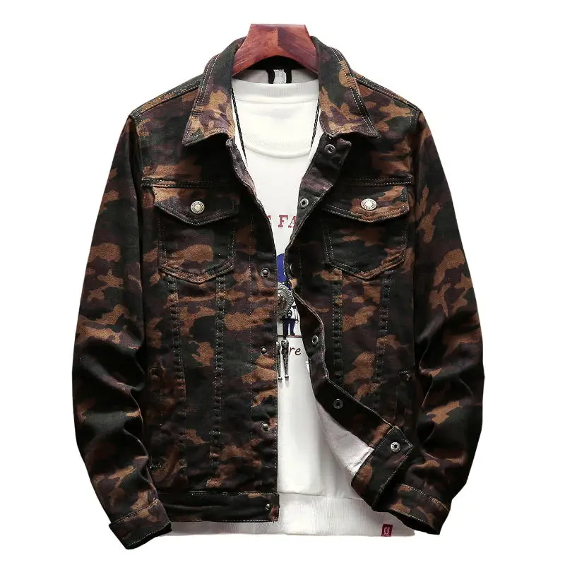 New Mens Camouflage Denim Jacket Coat Male Outwear Jaqueta Masculino