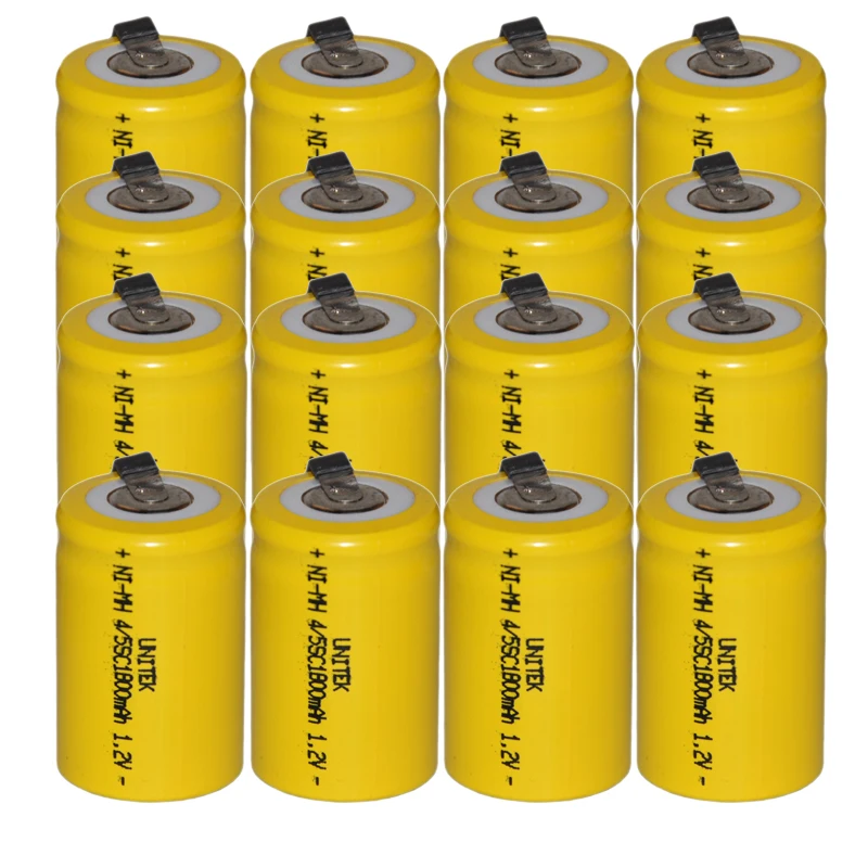16PCS Sub C 4/5SC 1.2V rechargeable battery 1800mah ni mh nimh cell with welding legs pins tab