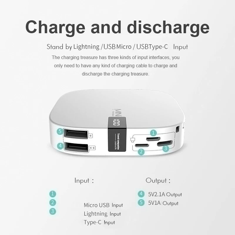 Pаспродажа 10000 мАч Мини повербанк банк питания type C быстрое Входное Powerbank Цифровой дисплей портативное зарядное устройство с дисплеем двойной USB быстры...