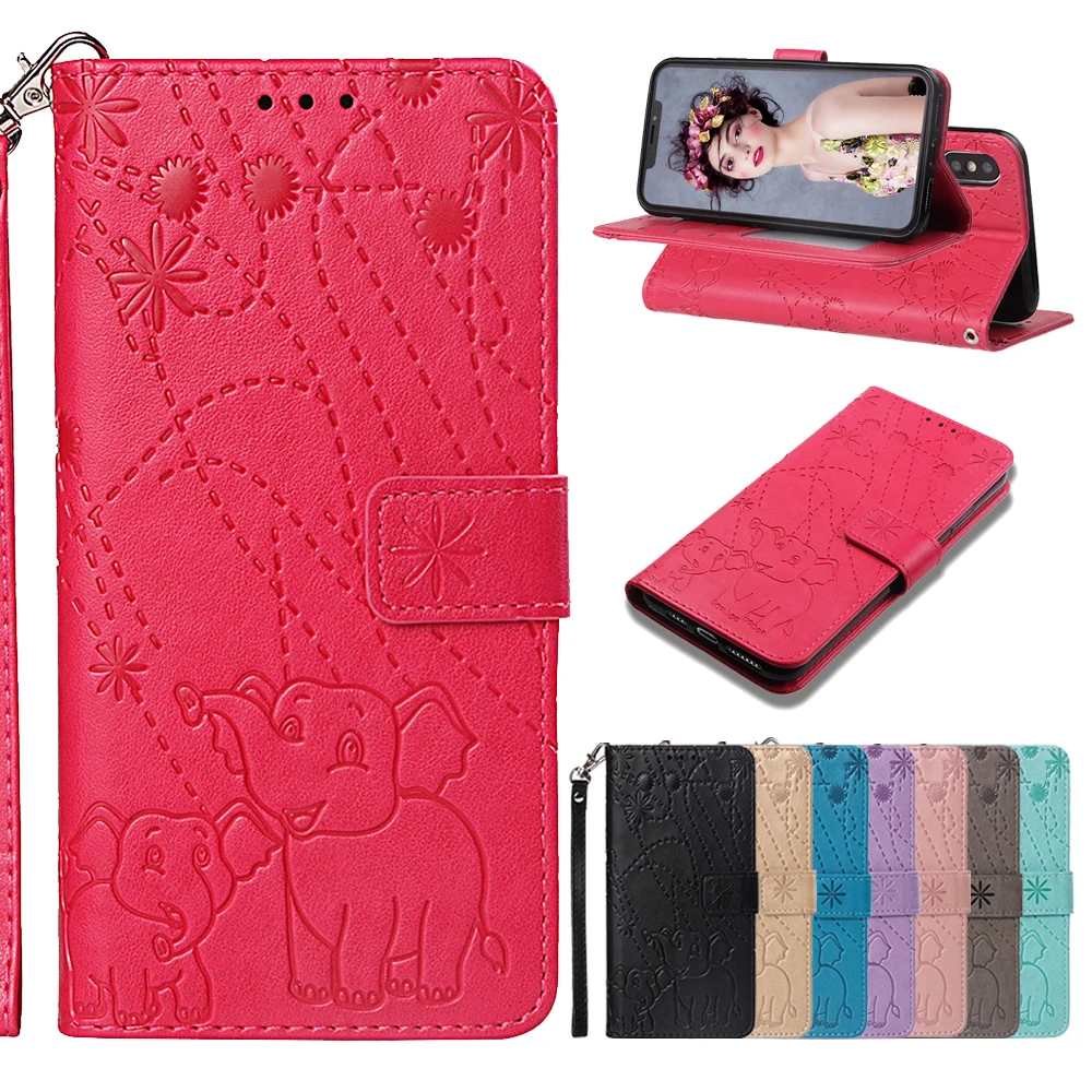 

Case for Xiaomi Pocophone F1 Elephant Embossed PU Leather Wallet Case Cover For Xiaomi Mi A2 Lite Card Holder Clip Soft Case