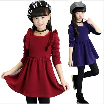 

2017 Girls Winter Warm Dress Girls Beautiful Long Sleeve Thick Princess Perform Party Fashion School Dress for 4 6 8 14 years