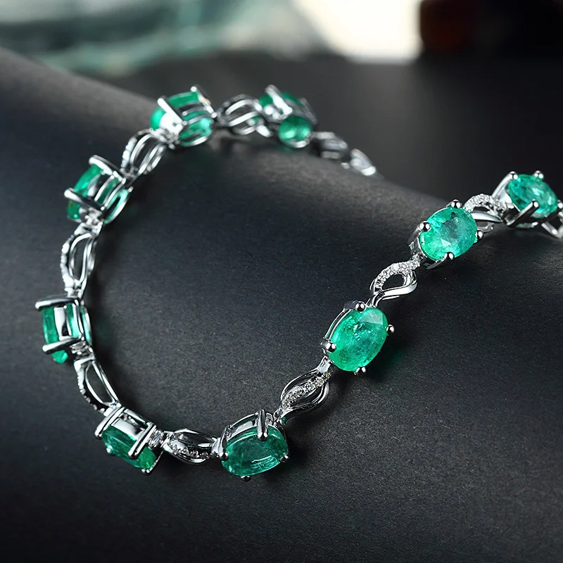 

2019 New Silver Chain Bracelet with Green Zircon Stone for Women Bracelet Bangle Fashion Jewelry
