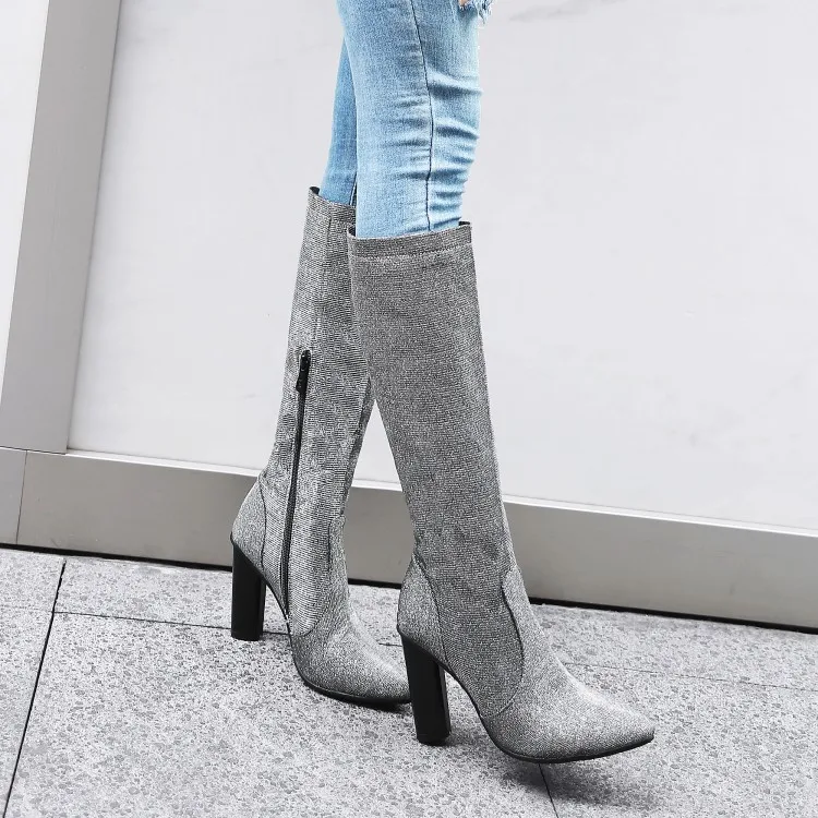 

SALCXOI 2017 winter boots women martin boots shoes flock super high heels short plush knee high boots woman free shipping &755-8