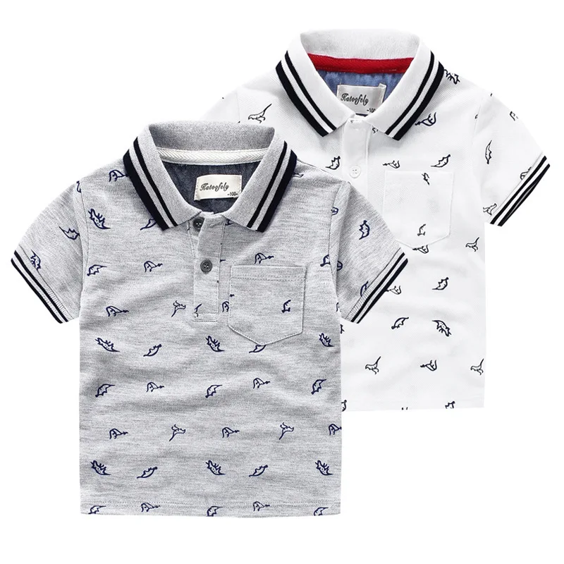 Хлопковая футболка с короткими рукавами для мальчиков рубашка поло с героями мультфильмов детское летнее впитывающее пальто маленький динозавр