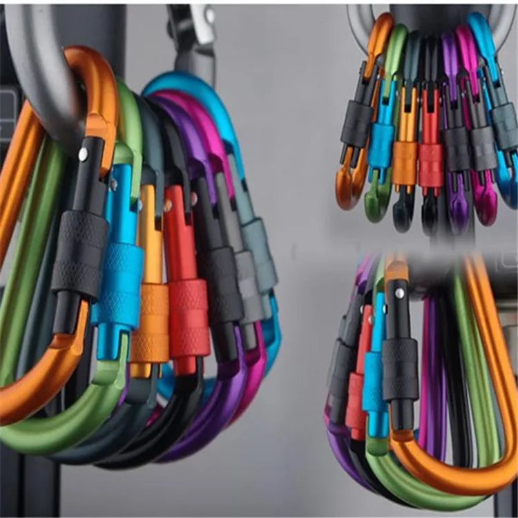 6Pcs Carabiner, multi colors, Safety Buckle With Lock Aluminium Alloy Climbing Button Carabiner Camping Hiking D-shaped Hook Ring