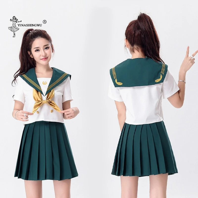 

Adult JK Japanese School Uniforms Anime Cospaly Sailor Suit 2 Pcs Sets Tops + Skirt For Girls High School Students Clothes