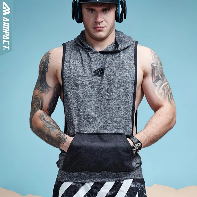 Aimpact Sleeveless Hoodies for Men RunningGym Weight lift Tank Tops Hoodies Bodybuilding Workout