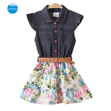JUXINSU/летние джинсовые платья без рукавов для девочек, Хлопковое платье с цветочным принтом для маленьких детей 1-8 лет