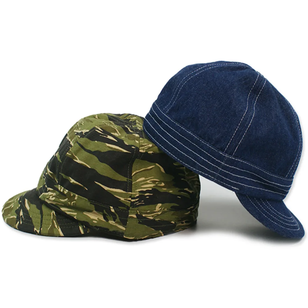 

Non Stock Vintage Denim Railway Worker's Cap Camouflage Military Cap Cowboy Hat High Quality Mens Fashion Accessory