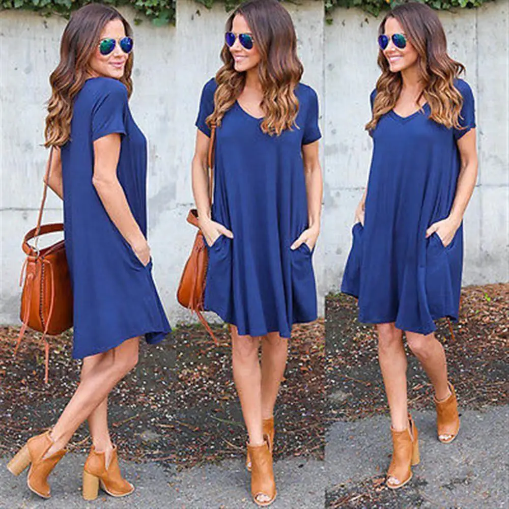 Модные летние Для Женщин ShortSleeve платье Повседневное Sexy v образным вырезом