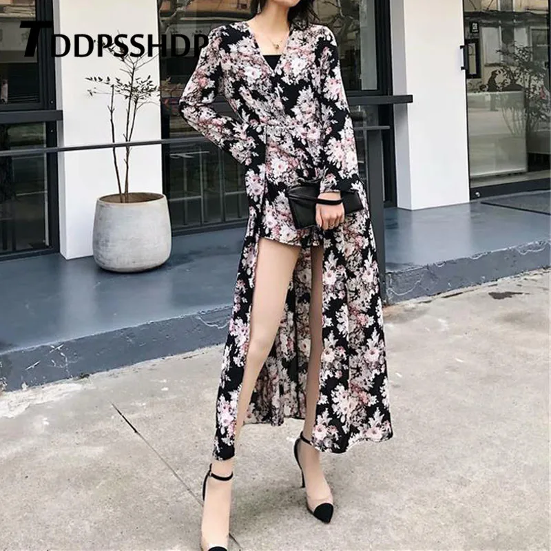 

Vacation Flower Printing Women Dress 2019 V Neck Spring Long Sleeve Female Dresses