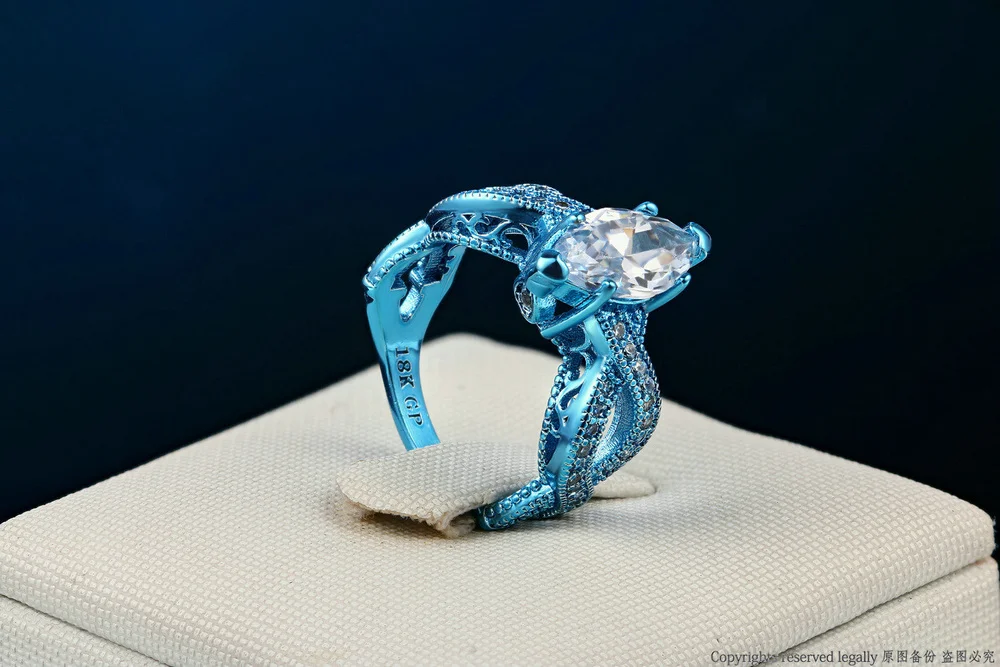 Двойное яркое роскошное голубое золото Цвет огранка маркиза CZ камень прозрачное Кристальное модное кольцо на палец брендовые ювелирные изделия для женщин anel DFDD039