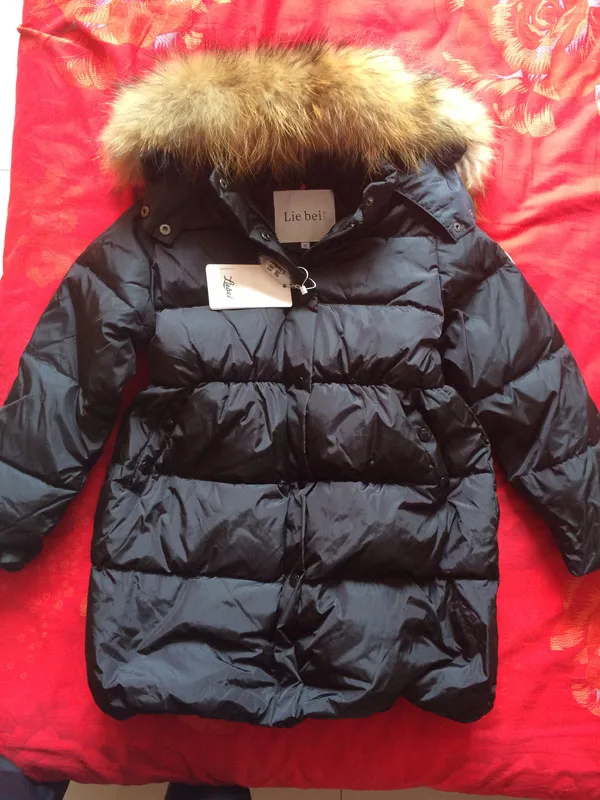 Children winter clothes coats girl white duck down down jacket natural fur collar cap removable