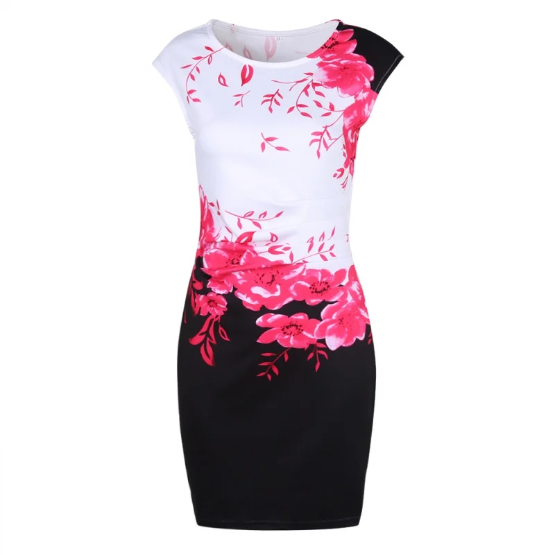 2019 Summer Plus Size Women Dress Casual Sleeveless ONeck Print Slim Office Dress Sexy Mini Bodycon Party Dresses Vestido