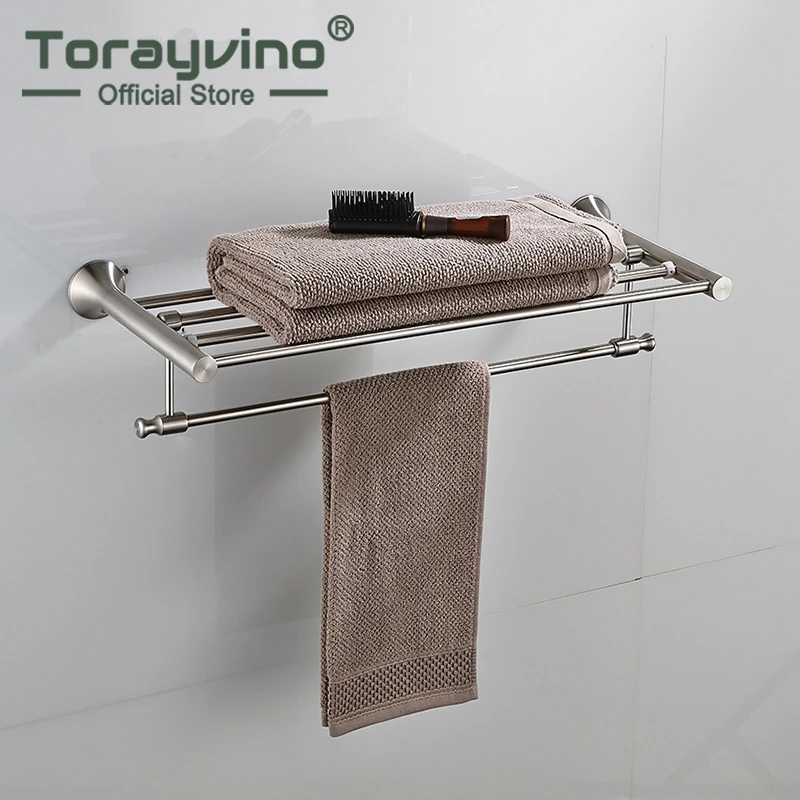 Nickel Brushed Finish Wall Mounted Bathroom Towel Rail Holder Bathroom ...