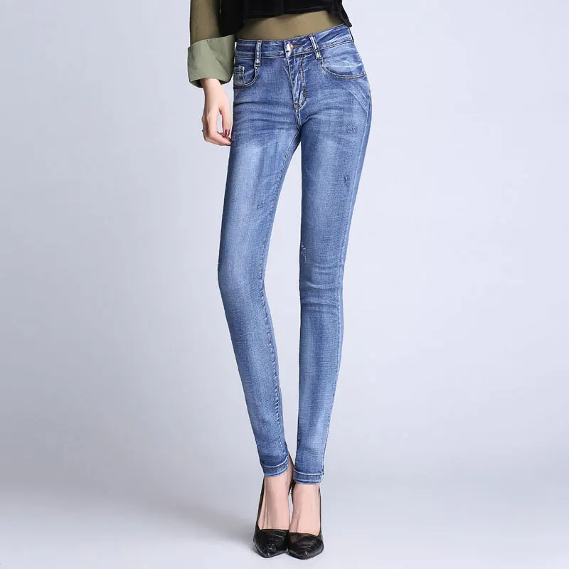GEJIAN Female Washed Denim Skinny Pencil Pants plus size jeans Women Mom Jeans High Waist Jeans skinny jeans woman
