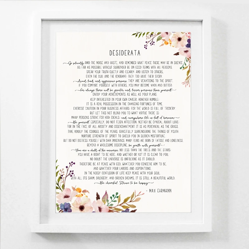 

Max Ehrmann Poem - Desiderata Art Poster Canvas Poster Prints , Motivational Literary Poster Modernist Home Office Wall Art