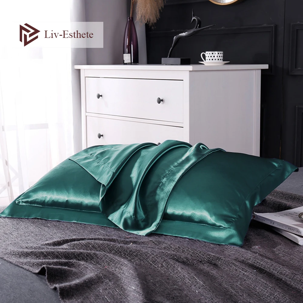 

Liv-Esthete Dark Green 100% Nature Mulberry Satin Silk Pillowcase Wholesale Queen King 48x74cm Silky Pillow Case For Women Men