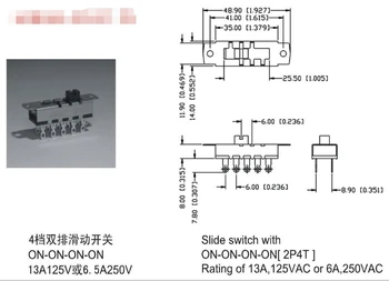 

UL ROHS 2P4T slide switch with ON-ON-ON-ON for power supply 125v/13a 250v/6.5a