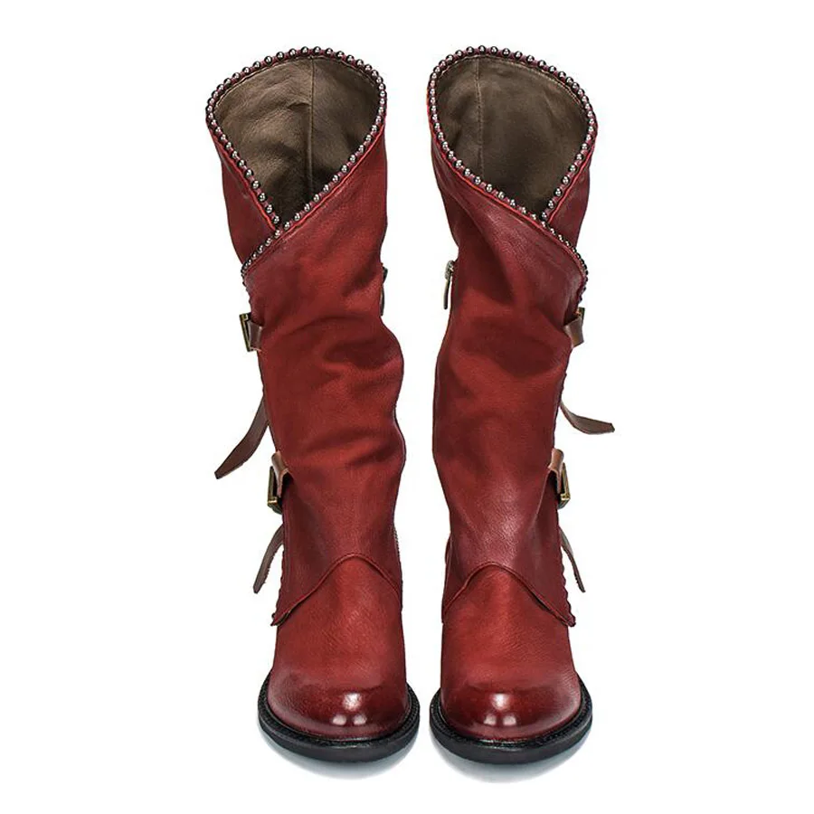 Plush Decor Red Zipper wine Tun Wade Metall Prova Schnalle In Leather Leder Perfetto Echtem Mitte Ritter black Alt In Stiefel Perlen Black Frauen Seite In Martin 7wOq1wSfx