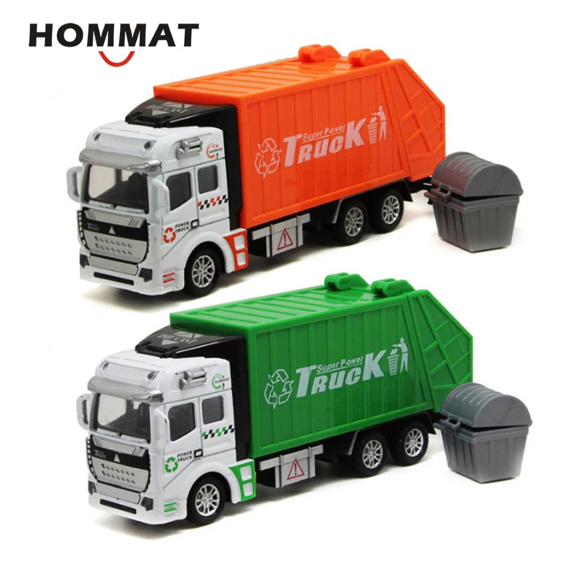 

HOMMAT 1:32 Garbage Car Toys With Trash Bin Truck Vehicle Alloy Diecast Toy Car Model Metal Cars Gift Kids Toys For Children