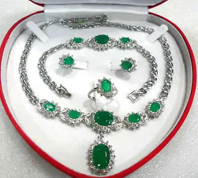 

Hot sale Free Shipping>>green jade stone necklace bracelet ring earrings