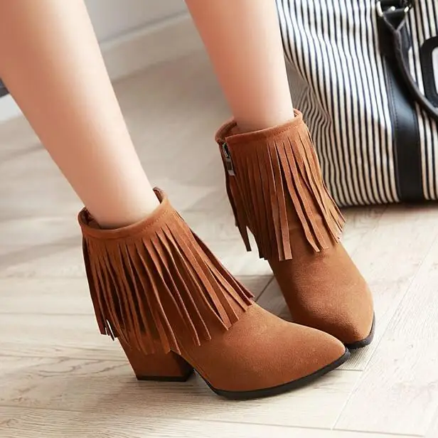 High quality 2017spring autumn women font b boots b font Tassel Pointed Toe Side Zipper font