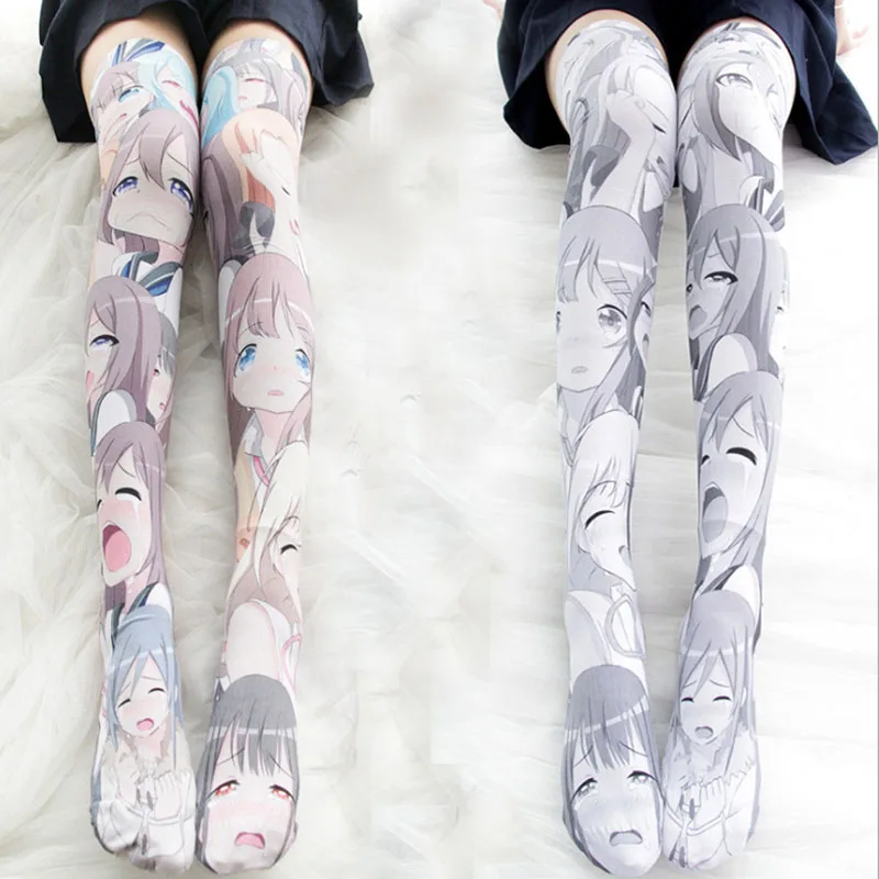 

Japanese Anime Crying 3D Printed Lolita Stockings Cosplay Animes Socks Kawaii Thigh High School Sock Over the Knee Stocking