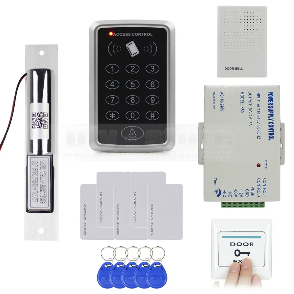 

DIYKIT DIY 125KHz RFID Keypad Access Control Security System Full Kit Set + Electric Drop Bolt Lock + 10 Free Cards