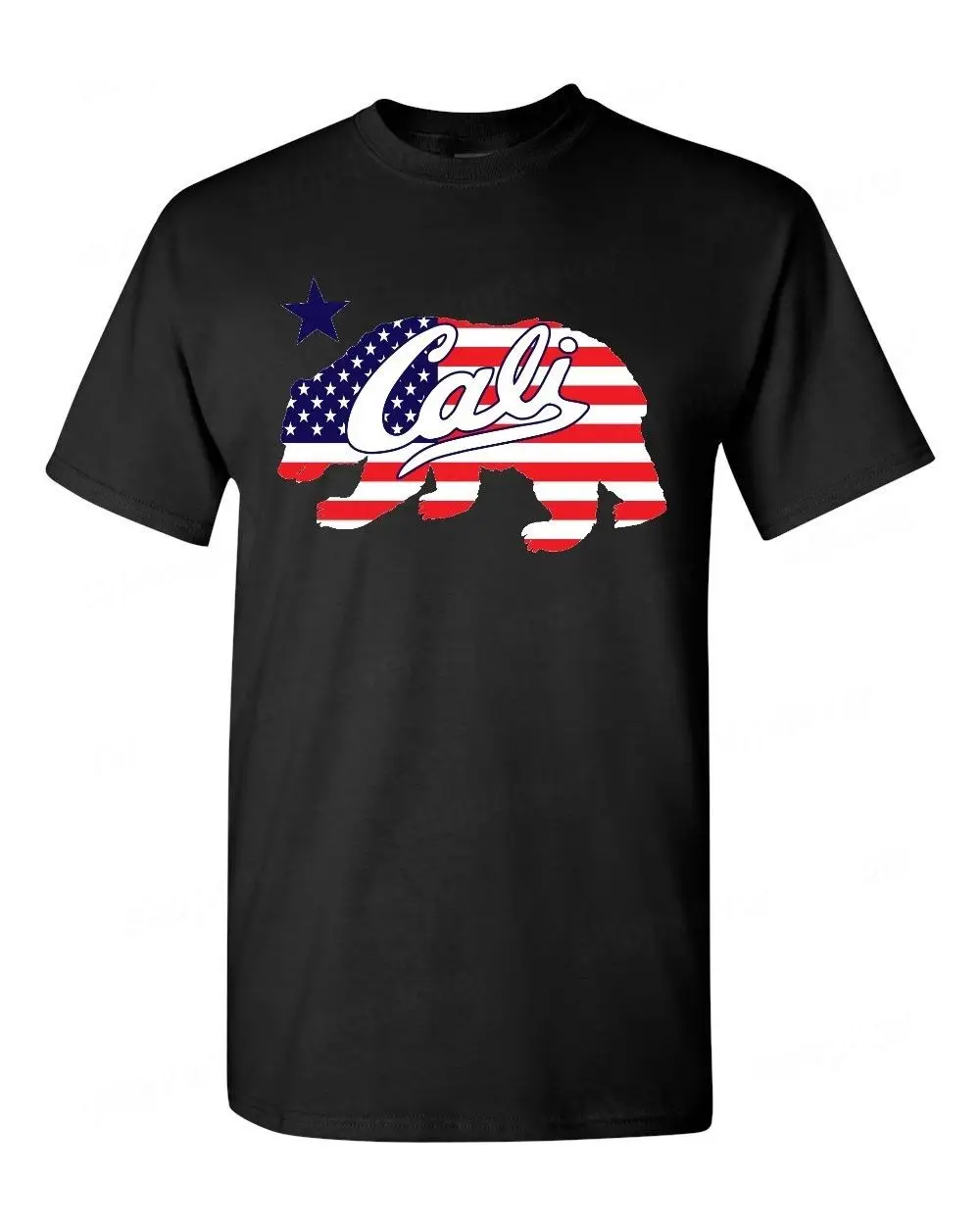 2017 New Fashion Mens T Shirts Short Sleeve Cali Bear American Flag T