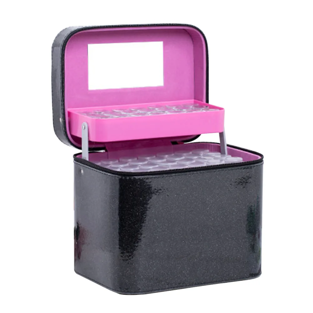 

126 Bottle Beads Accessory Durable Non Toxic Case Exquisite Embroidery Diamond Display Solid PU Storage Box Handbag Zipper