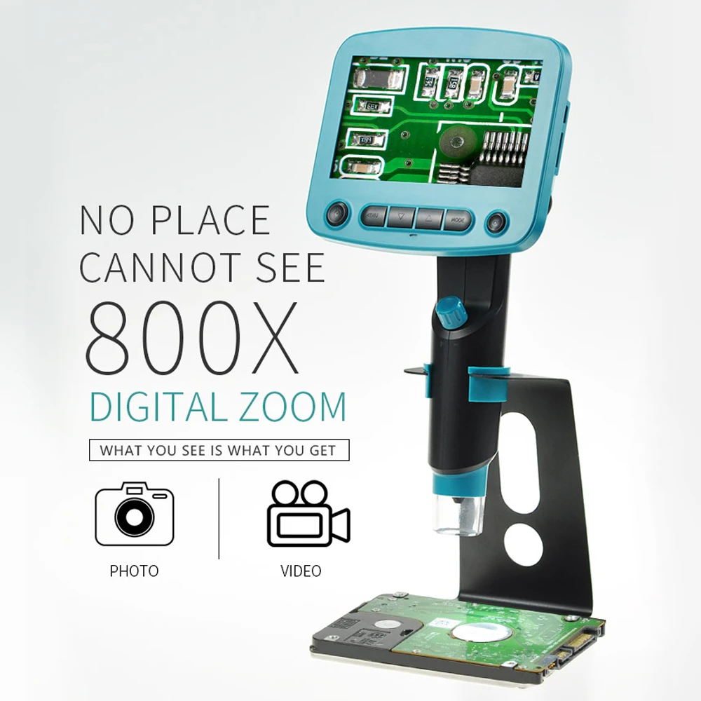 800x USB Цифровые микроскопы 4,3 дюймов ЖК-дисплей 480*272 Разрешение высокое Яркость 8 светодиодов для промышленности пайки идентификации