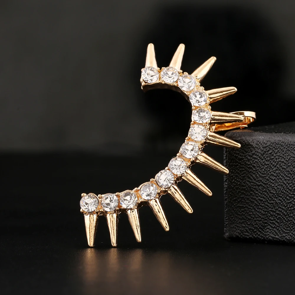 Zldyou Fashion Punk Curved Clear Crystal Ear Cuff Rivet Piercing