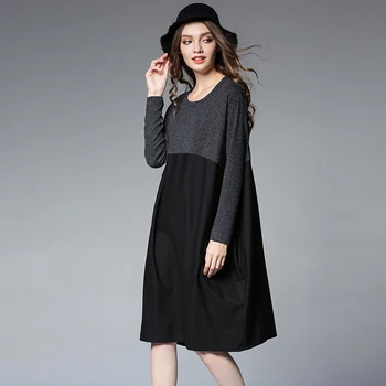 

womens plus size loose dress2017 Autumn Winter Dress Women Dress Vestidos Long Sleeve patchwork casual vintage fashion dresses