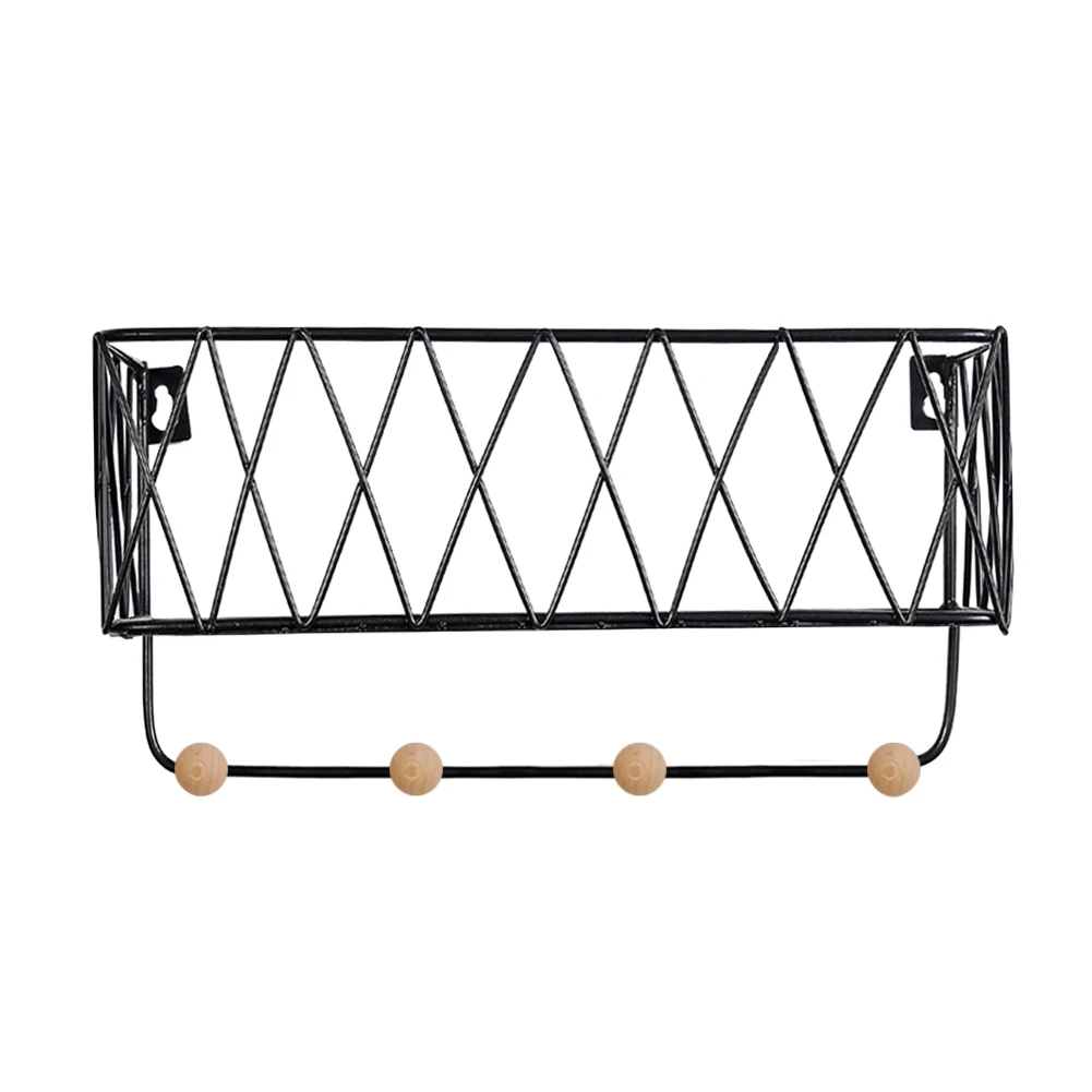 Скандинавский стиль кованая железная сетка настенный стеллаж домашний склад-хралилище подставленное к стене полка с крючками Горячая стеллаж для хранения