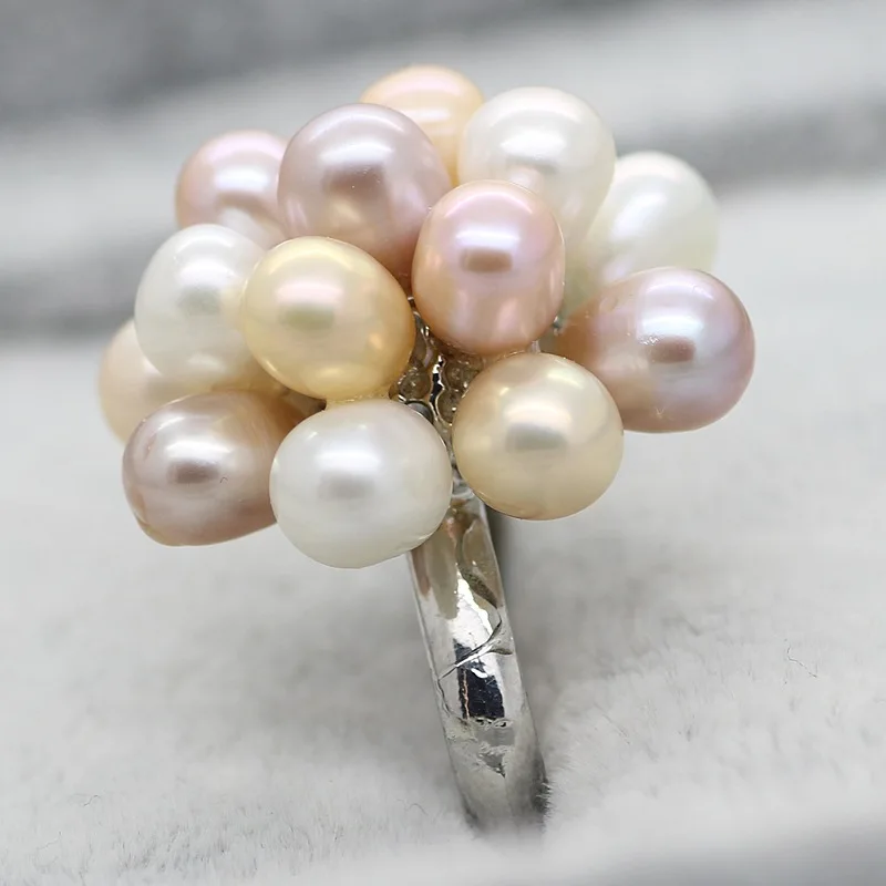 Hot Sell Fashion Real Pearl Ring Water Drop Natural Freshwater Pearl Flower Adjustable Wedding Pearl Ring For Women Jewelry Gift