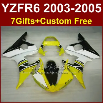 

ABS Motorcycle fairing set for YAMAHA YZFR6 2003 2004 2005 yellow white fairings kit YZF R6 03 04 05 YZF1000 bodyworks WR4