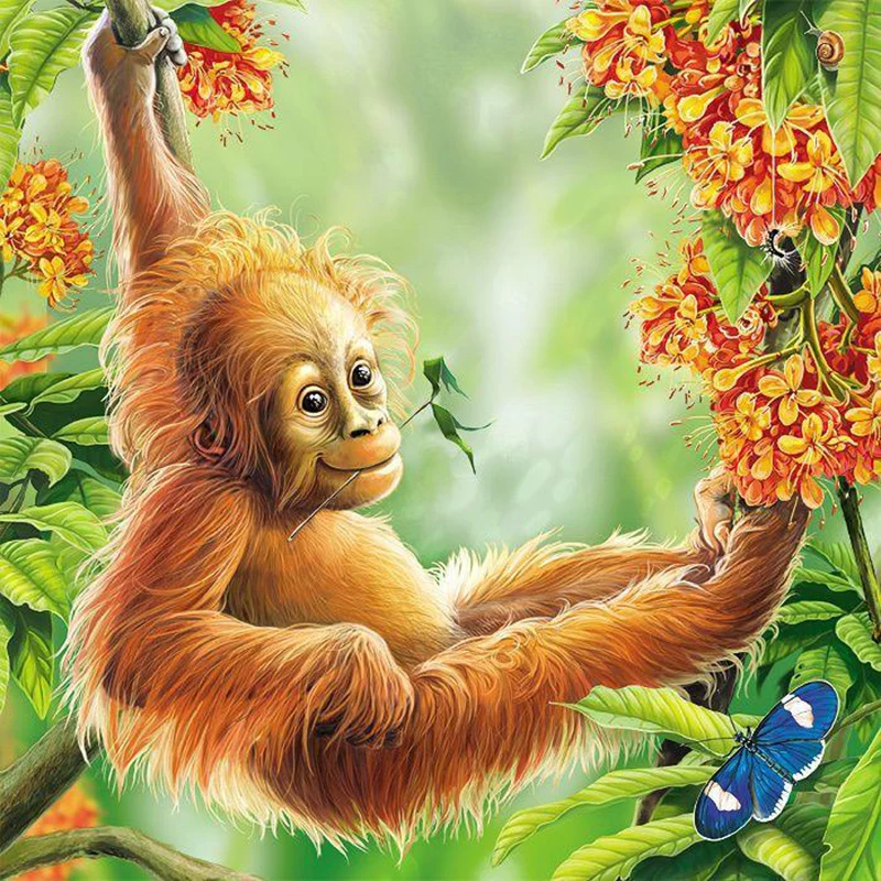 

5d Diy Diamond Painting Monkey Animal Full Round Diamond Embroidery Cross Stitch Diamond Cross Stitch Crystal Wall Painting P449