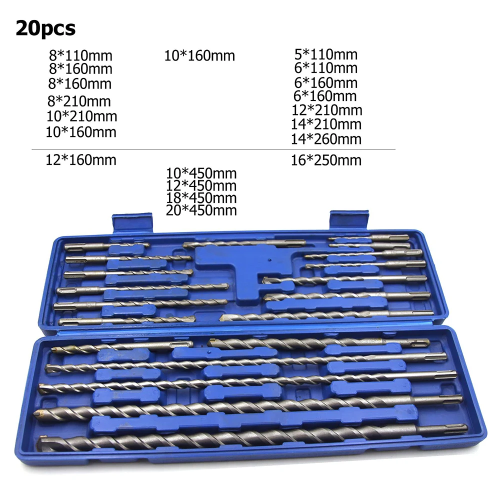 20 шт. 1 коробка SDS электрический перфоратор набор роторных сверл BitsConcrete Masonry Hole универсальный набор инструментов ремонтные комплекты пазовые инструменты