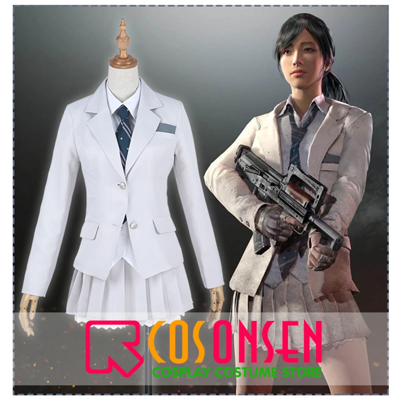  Game PUBG Playerunknown's Battlegrounds Girl White Uniform Cosplay Costume Full Set COSPLAYONSEN Al