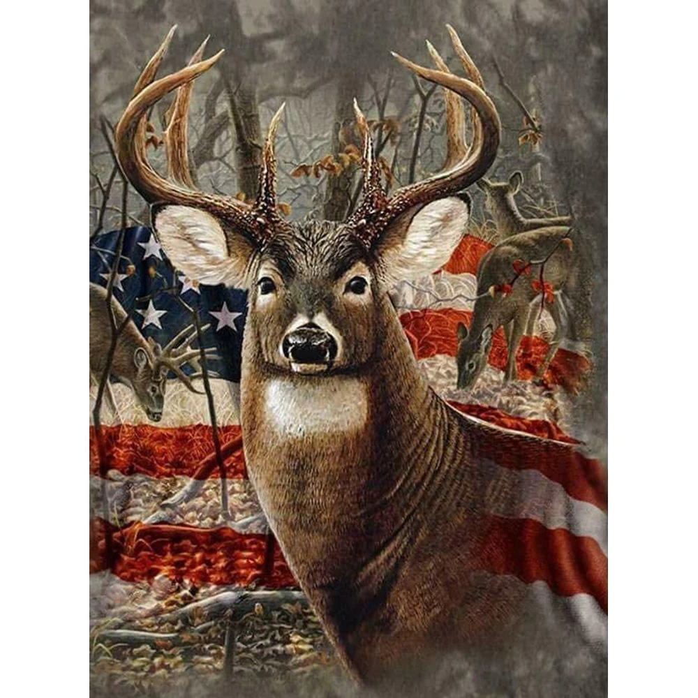 HUACAN-Diamond-Embroidery-Animals-DIY-Diamond-Painting-Deer-Decoration-Home-Full-Square-American-Flag-Picture-Of