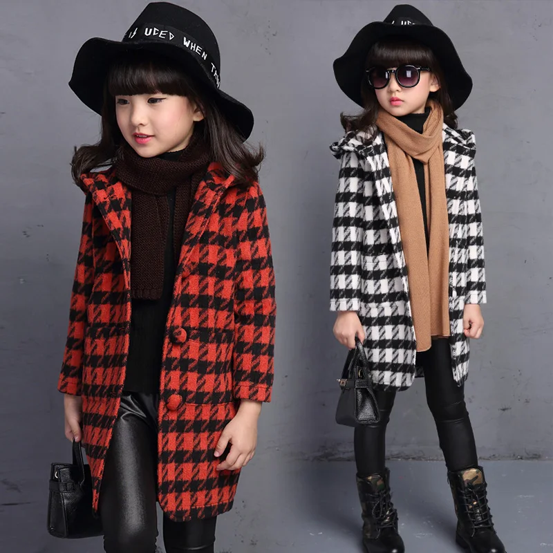 Winter Fashion Girls Jackets Coats Plaids Hoodie Girl Jacket Coat Children Clothing Kids Hooded Trench Princess