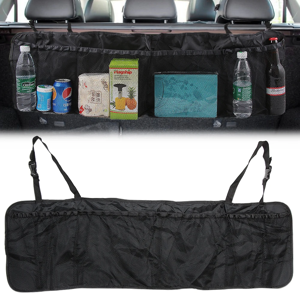 

Car Trunk Back Seat Organizer Bag SUV Net Mesh Storage Stowing Tidying Floding Pockets Trash Automobile Bags In Cars Accessories