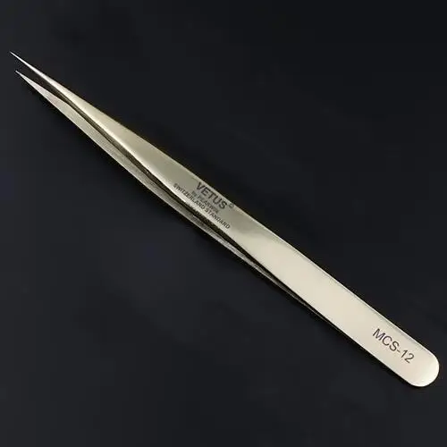 Vetus Original Eyelash Tweezers Super Fine Tip Excellent Closure Anti Staic Tweezers for Volume Eyelashes Extension - Цвет: MCS-12-Champagne