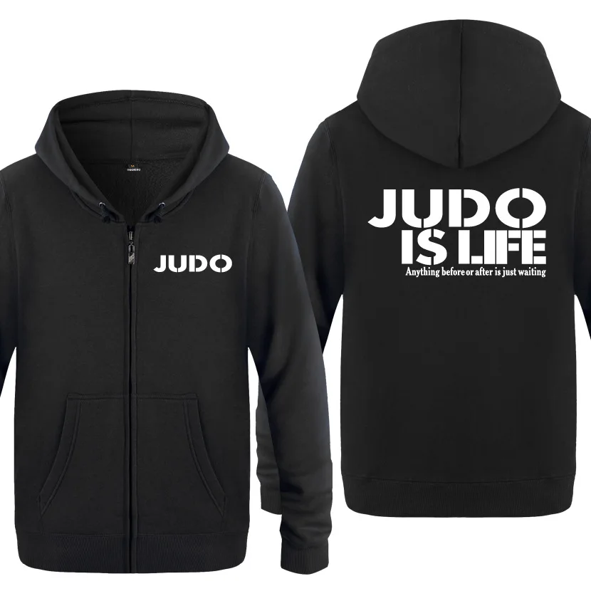 Мужские толстовки с капюшоном на молнии с надписью «Judo is Life», мужская флисовая толстовка с капюшоном и длинным рукавом, мужская куртка, пальто, Толстовка для фитнеса, спортивный костюм негабаритных размеров - Цвет: 3