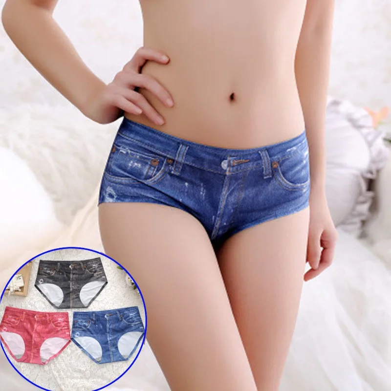 

Women Jean Jeggings Panties Summer Stretched Short Print Soft Seamless Briefs Girls Comfortable Sexy Panty Underwear Lingerie