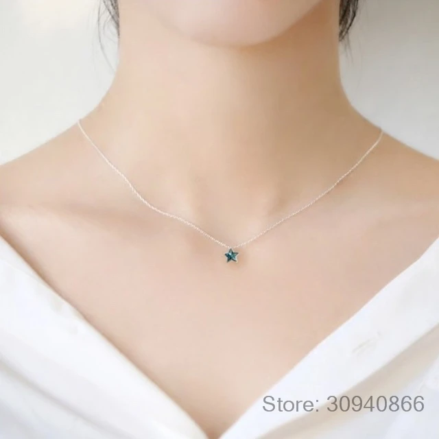 

Personalized Bijoux 925 Sterling Silver Blue Star Crystal Choker Necklaces For Women Fashion Statement Jewelry Kolye Collares