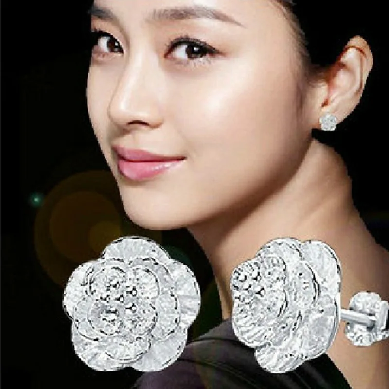 

Fashion 1 Pair Romantic Flower Pattern Ethnic wind peony flower Ear Stud Color Silver Alloy Charming Jewelry women earrings